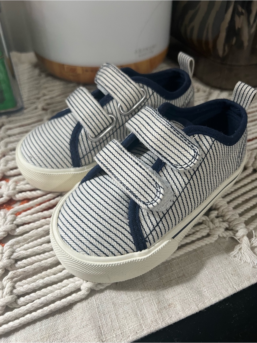 Toddler Navy Stripe Velcro Canvas Sneakers 7